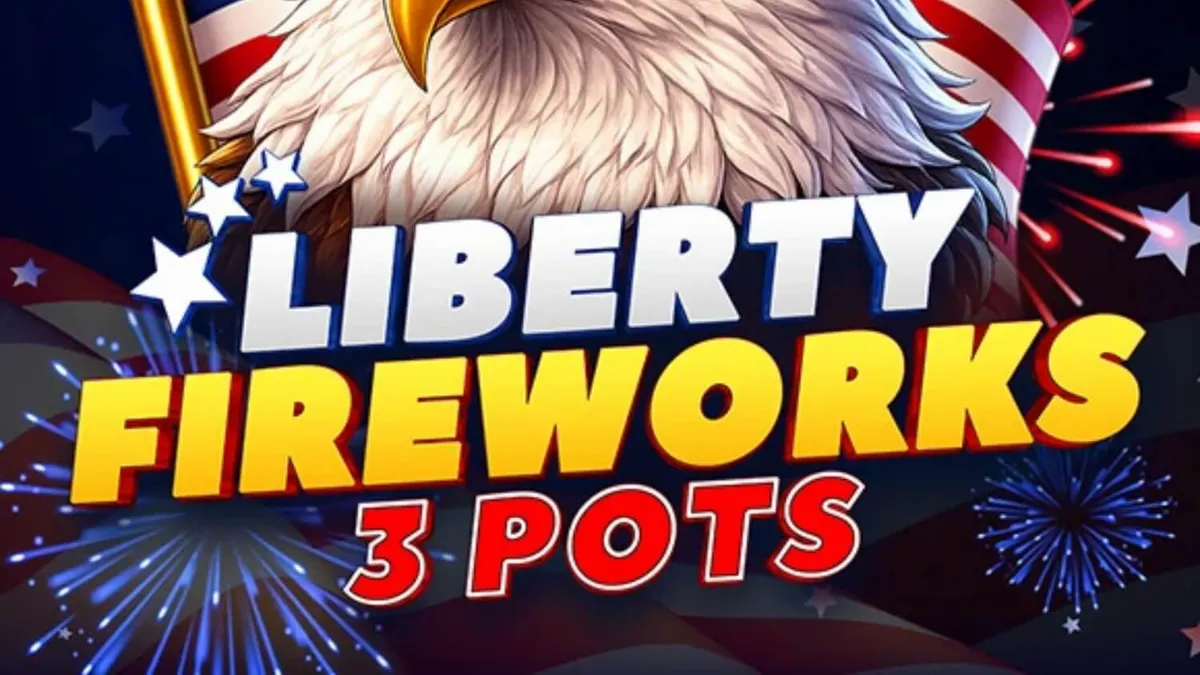 Makulay na disenyo ng Liberty Fireworks 3 Pots slot na may temang pagdiriwang at mga paputok